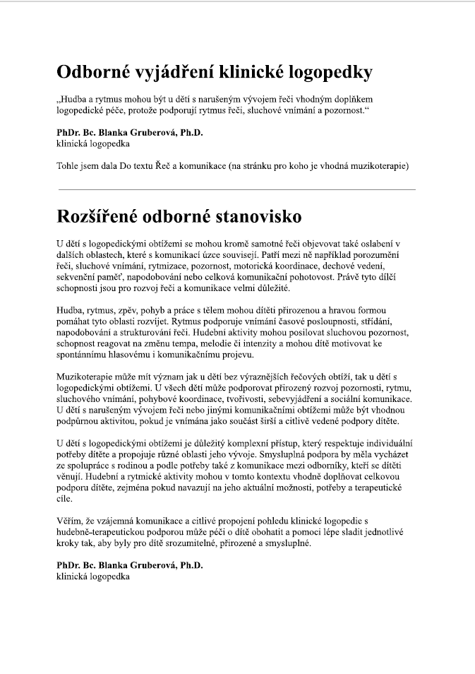 Odborné vyjádření klinické logopedky